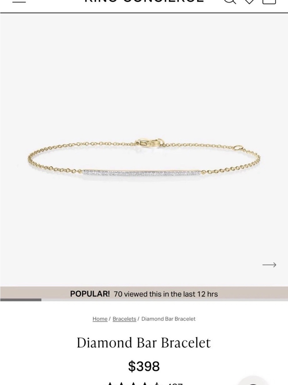 Ring Concierge Gold Diamond Bar Bracelet with White Diamond Pavé